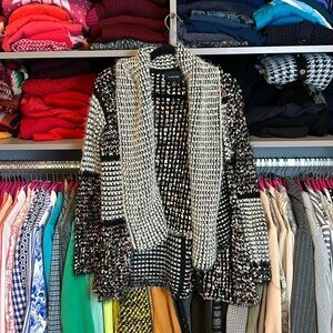 Le Fee Verte black/white/pink/gray print open front cardigan size S